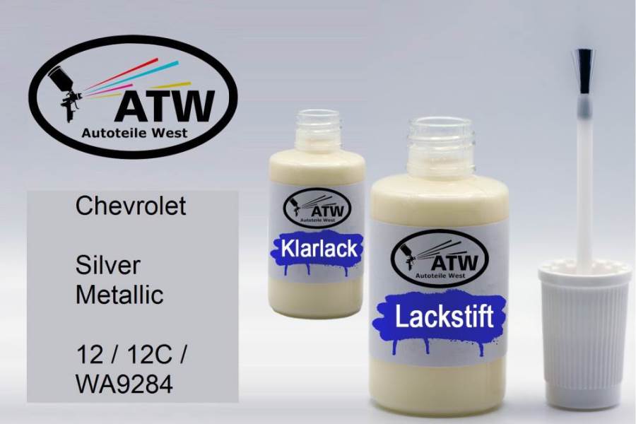 Chevrolet, Silver Metallic, 12 / 12C / WA9284: 20ml Lackstift + 20ml Klarlack - Set, von ATW Autoteile West.